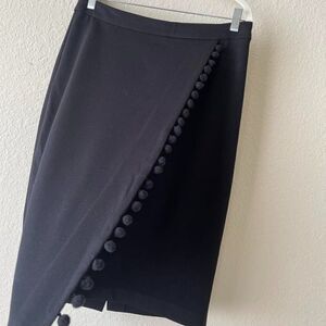 Carmen Marc Valvo Skirt Pencil Black Pom-pom Wrap Knee Rayon Blend Knit Women 6